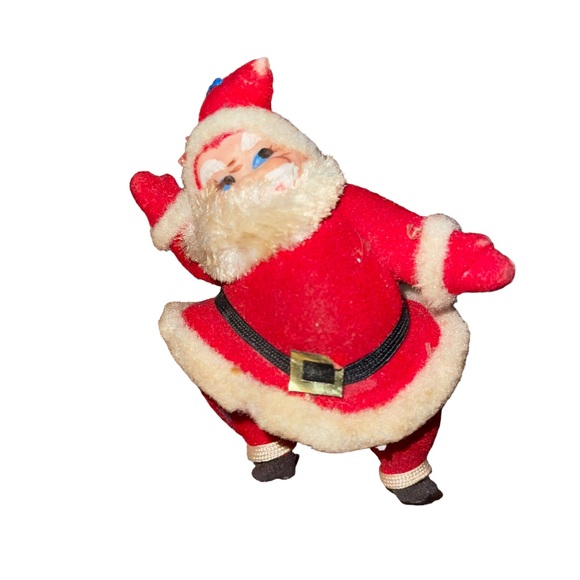 Vintage flocked plastic waving Santa Claus 1960’s Christmas  Ornament 4” - Picture 1 of 5